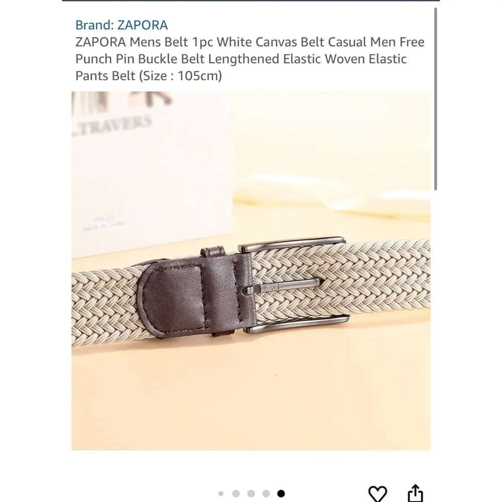 Men's Woven Stretch Belt Beige Tan Brown Leather Trim XL 42-44